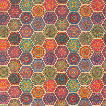 Vibrant Bohemian Medallion Cork Fabric Design Cof-487 Cork Fabric