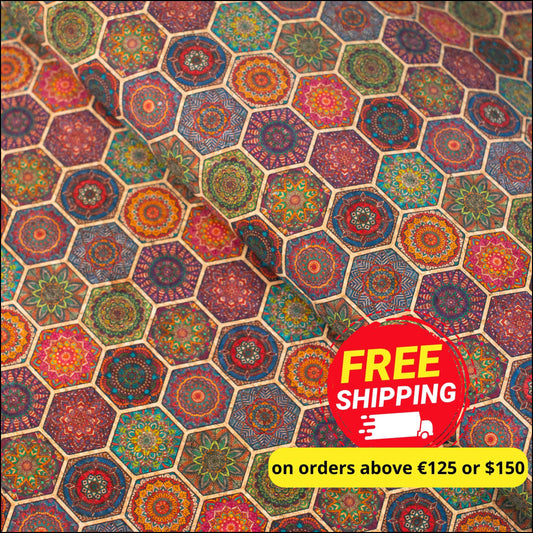 Vibrant Bohemian Medallion Cork Fabric Design Cof-487 Cork Fabric