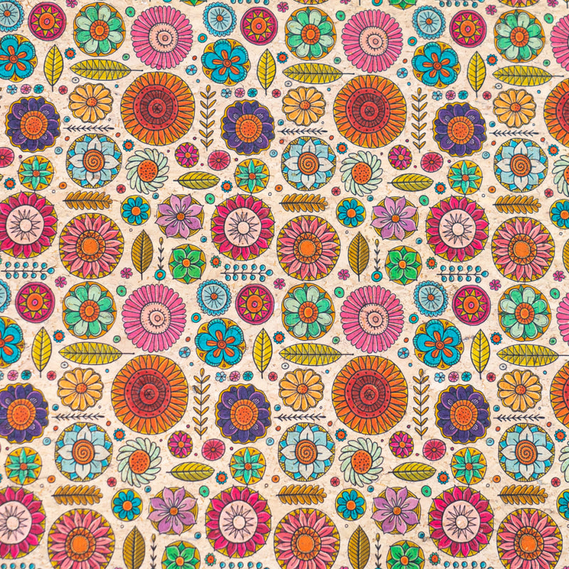 Vibrant Floral Pattern Cork Fabric Cof-551 Cork Fabric