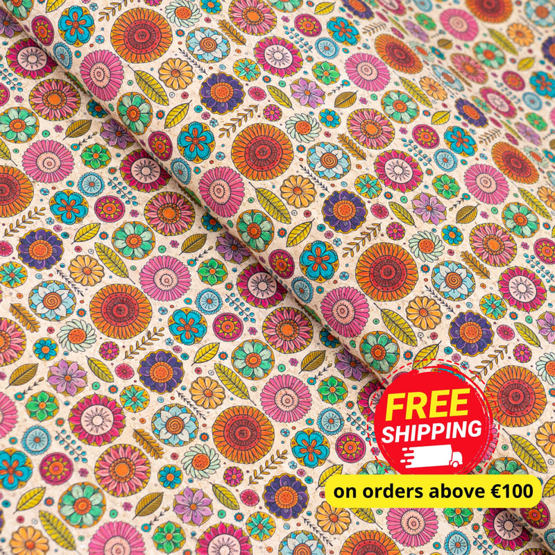 Vibrant Floral Pattern Cork Fabric Cof-551 Cork Fabric