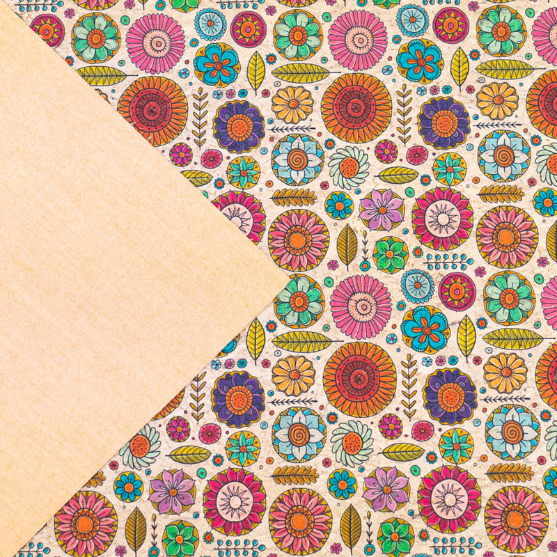 Vibrant Floral Pattern Cork Fabric Cof-551 Cork Fabric