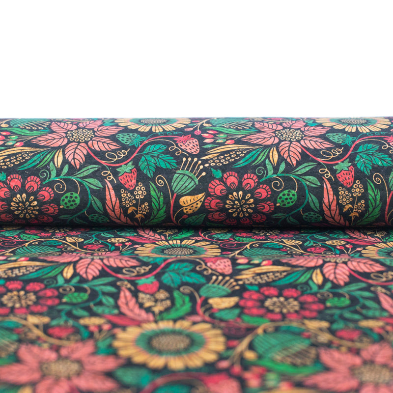 Vibrant Floral Patterned Cork Fabric Cof-485 Cork Fabric