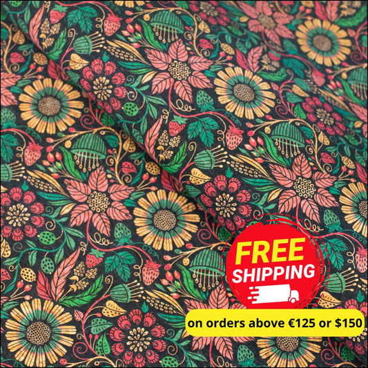 Vibrant Floral Patterned Cork Fabric Cof-485 Cork Fabric