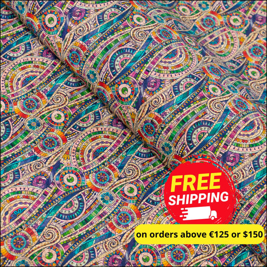 Vibrant Multicolor Abstract Pattern Cork Fabric Cof-572 Cork Fabric