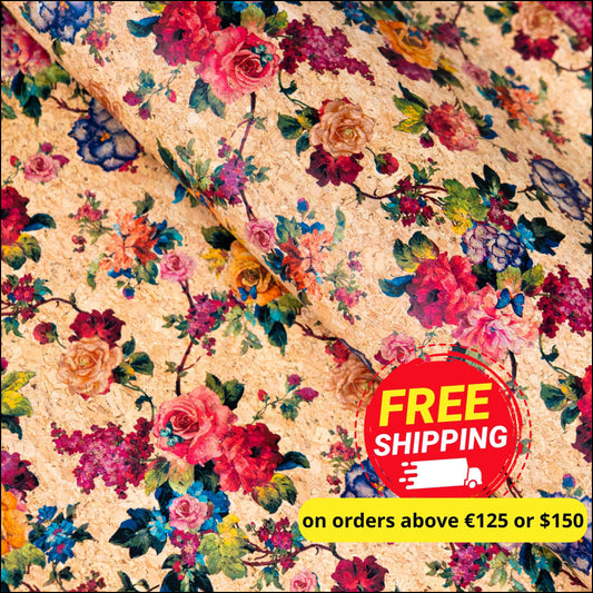 Vibrant Rose Garden: Multicolored Floral Cork Fabric Cof-509 Cork Fabric