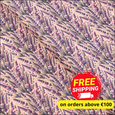 Vintage Lavender Field Pattern Cork Fabric COF-767 1/2M (138*50 cm / 54*19 inches) cork fabric