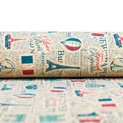 Vintage Newspaper French Landmarks Pattern On Cork Fabric Cof-504 Cork Fabric