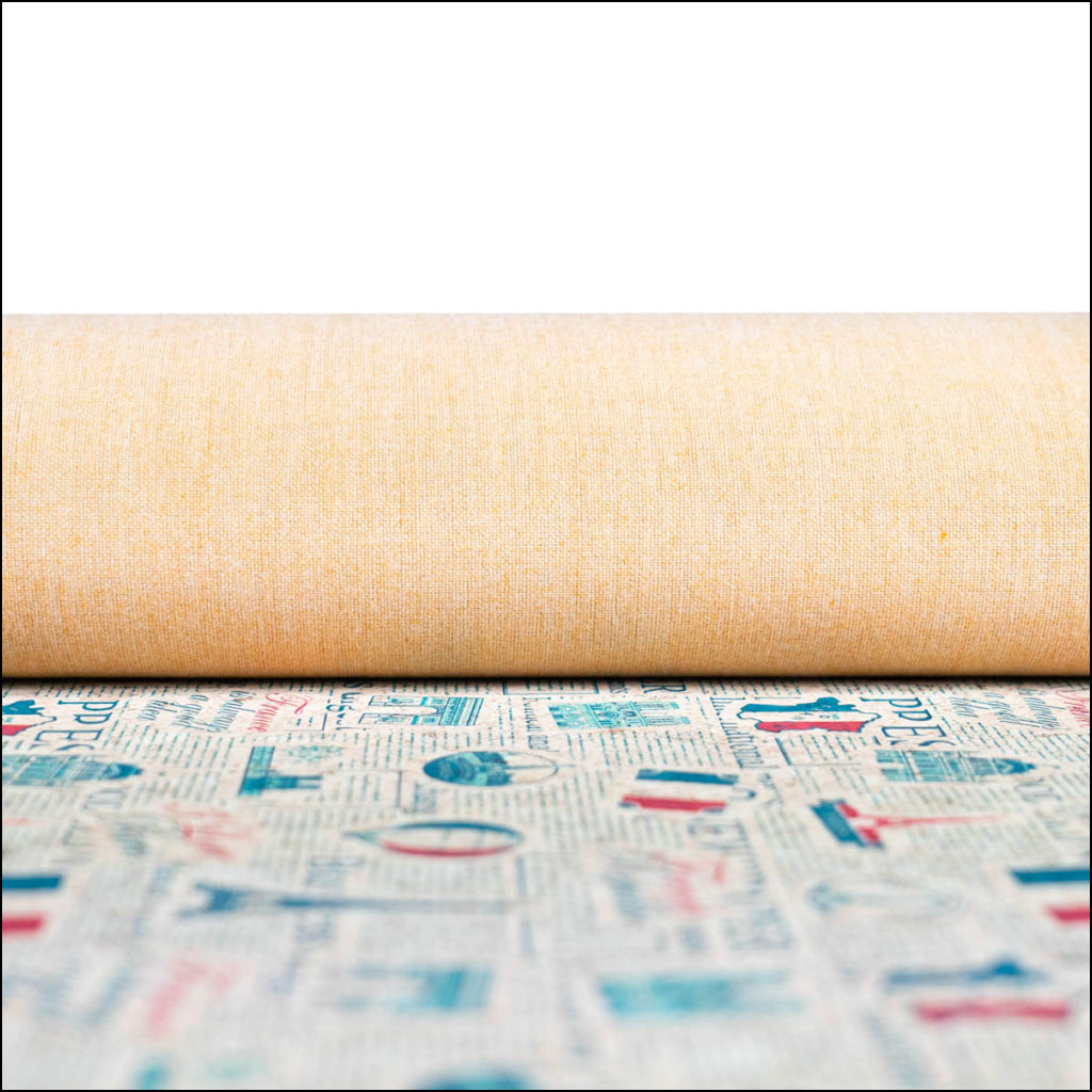 Vintage Newspaper French Landmarks Pattern On Cork Fabric Cof-504 Cork Fabric