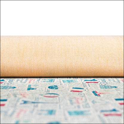 Vintage Newspaper French Landmarks Pattern On Cork Fabric Cof-504 Cork Fabric