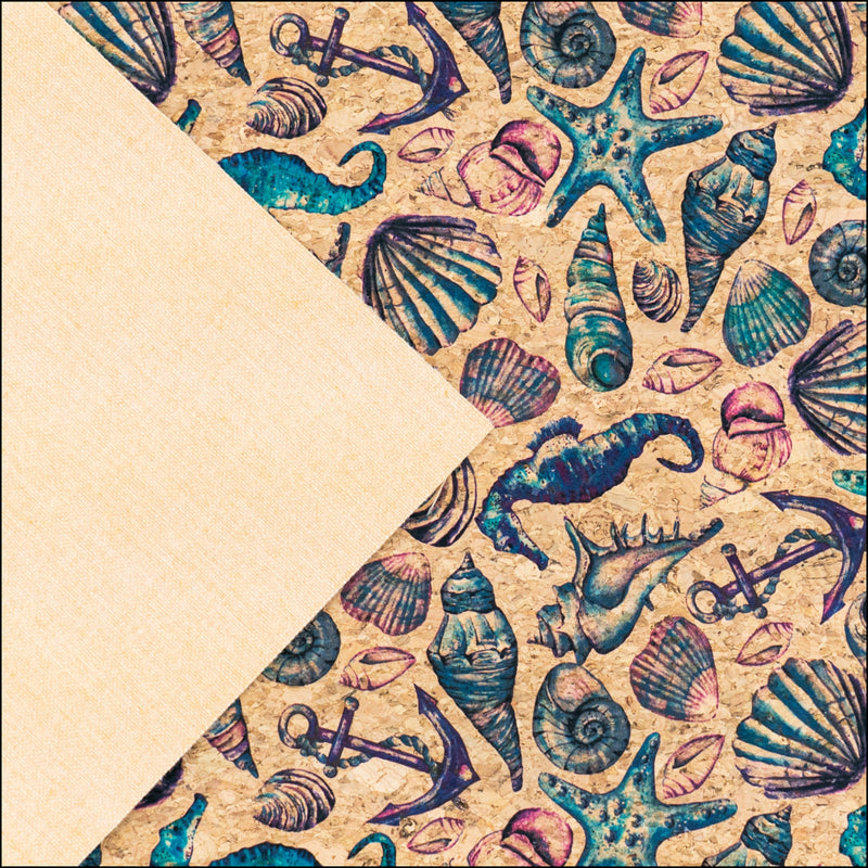 Vintage Seahorse & Shells Cork Fabric COF-637 cork fabric