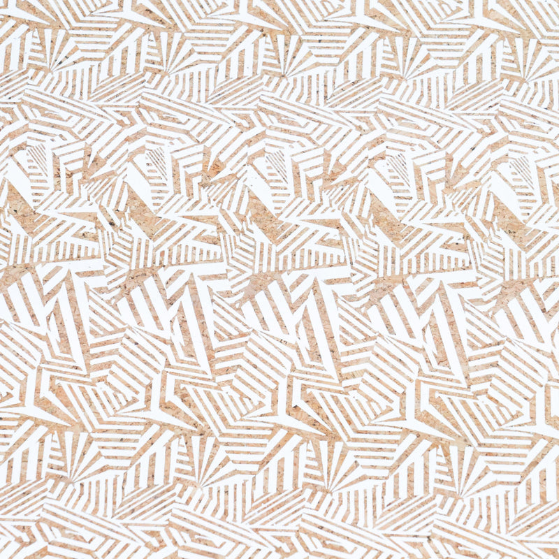 White Geometric Diamond Print Cork Fabric With Beige Backing 0.87Mm Thickness Cof-537 Cork Fabric
