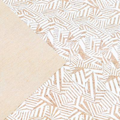 White Geometric Diamond Print Cork Fabric With Beige Backing 0.87Mm Thickness Cof-537 Cork Fabric