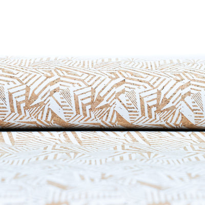 White Geometric Diamond Print Cork Fabric With Beige Backing 0.87Mm Thickness Cof-537 Cork Fabric