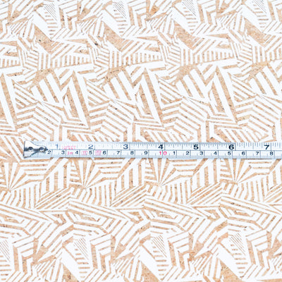 White Geometric Diamond Print Cork Fabric With Beige Backing 0.87Mm Thickness Cof-537 Cork Fabric