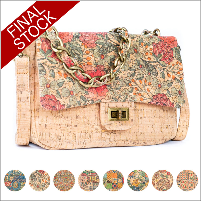 Women’s Cork Shoulder Bag with Chain Accent and Button Closure BAGD-560 Flash Sales