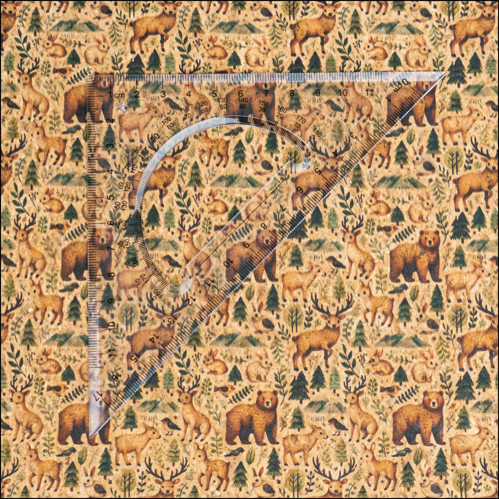 Woods Animal Pattern with Bears and Deers Cork Fabric COF-774 1/2M (138*50 cm / 54*19 inches) cork fabric