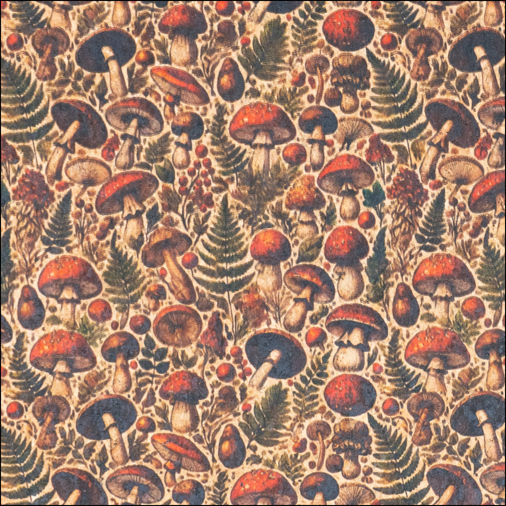 Woods Florest Mushrooms Pattern Cork Fabric COF-734 1/2M (138*50 cm / 54*19 inches) cork fabric