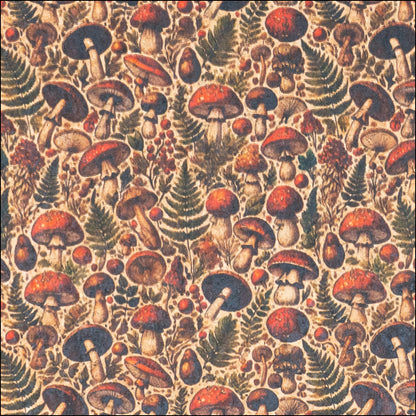 Woods Florest Mushrooms Pattern Cork Fabric COF-734 1/2M (138*50 cm / 54*19 inches) cork fabric