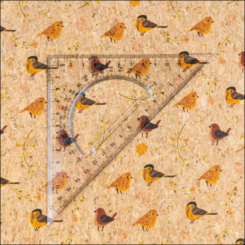 Yellow and Brown Birds Pattern Cork Fabric COF-786 1/2M (138*50 cm / 54*19 inches) cork fabric