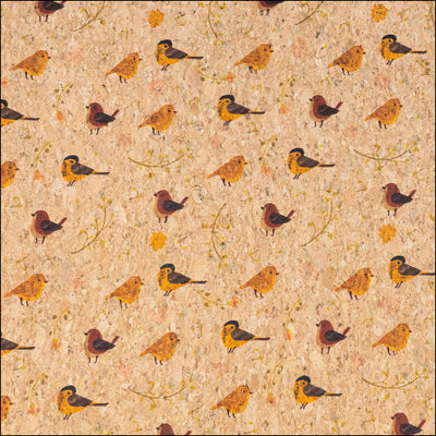 Yellow and Brown Birds Pattern Cork Fabric COF-786 1/2M (138*50 cm / 54*19 inches) cork fabric