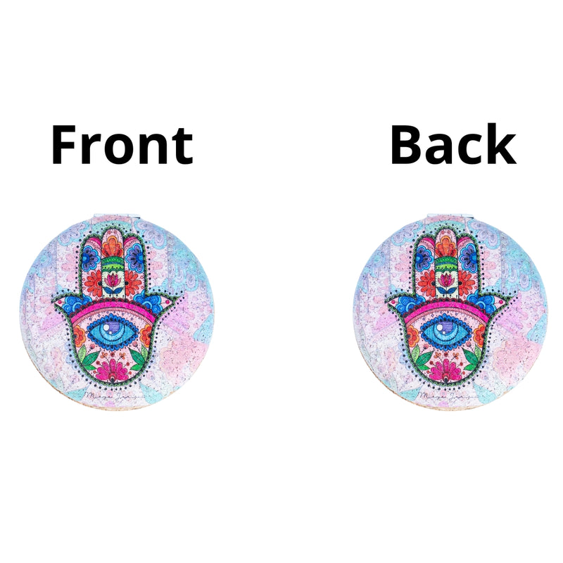 Round Cork Compact Mirror - Hamsa & Eye Design (12-Pack)L-1091