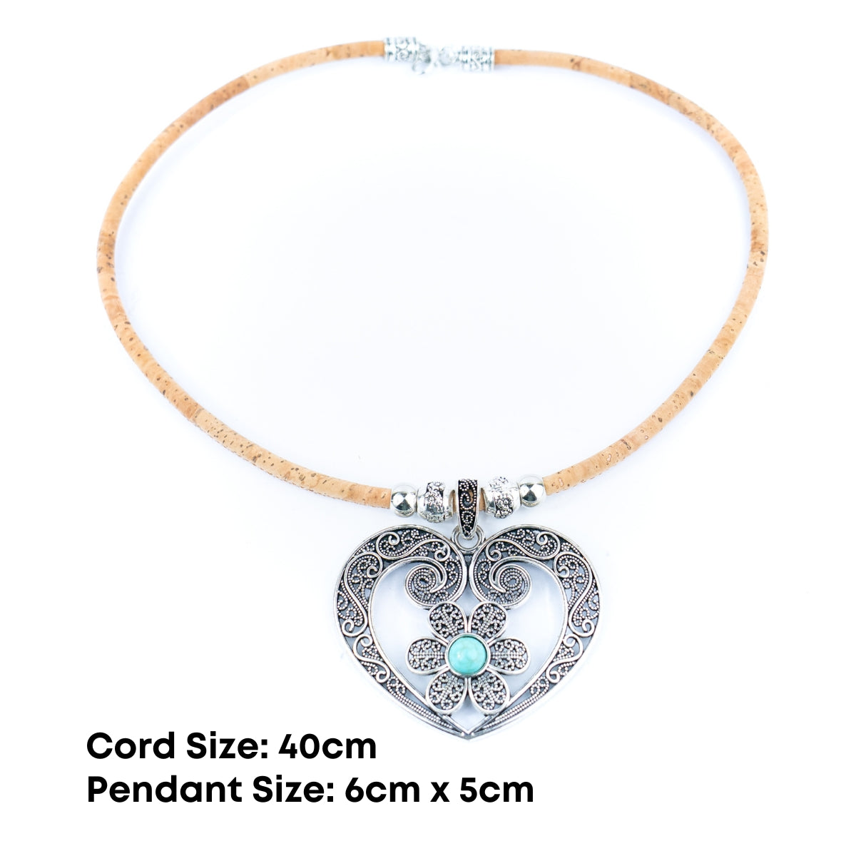 Natural cork cord and Heart of Viana pendant handmade women's fashion necklace N-011-5