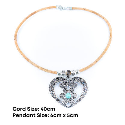 Natural cork cord and Heart of Viana pendant handmade women's fashion necklace N-011-5