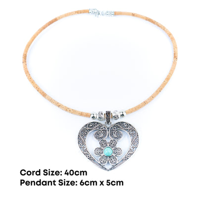 Natural cork cord and Heart of Viana pendant handmade women's fashion necklace N-011-5