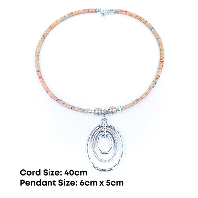 Natural cork cord and three-layer silver ring pendant handmade women's fashion necklace N-301-5