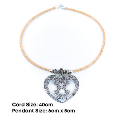 Natural cork cord and hollow heart pendant handmade women's fashion necklace N-013-5