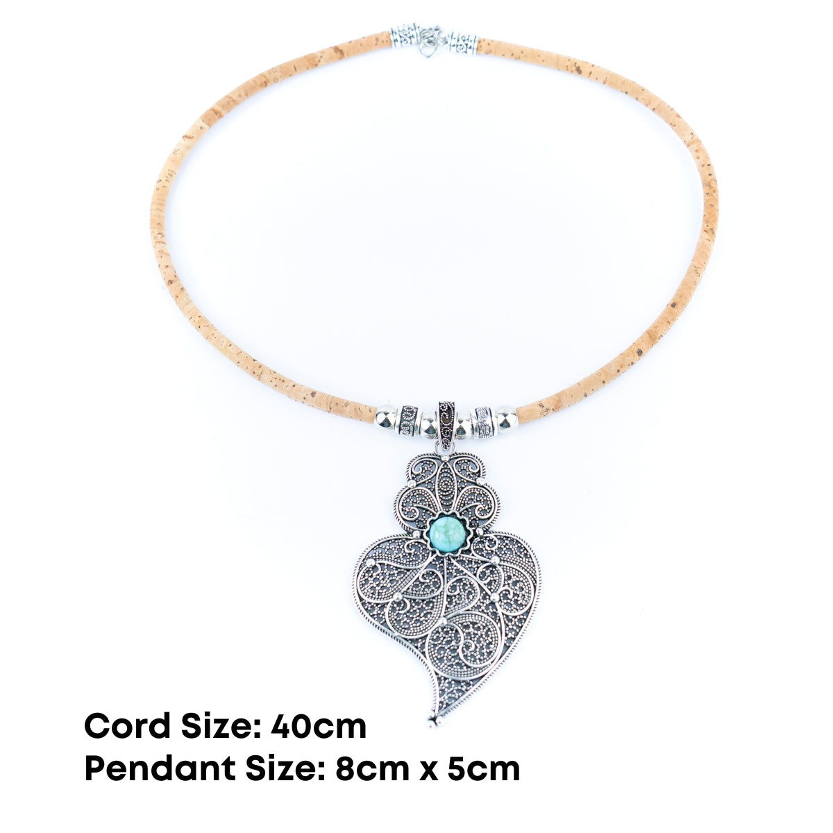 Natural cork cord and Heart of Viana pendant handmade women's fashion necklace N-018-5