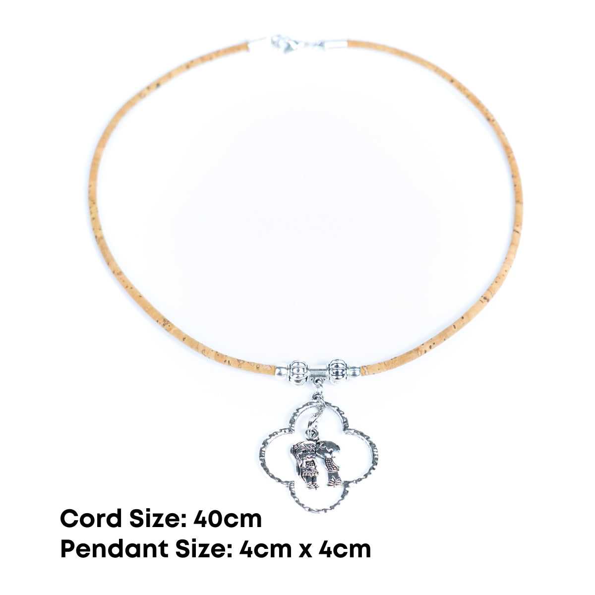 Couple Silhouette Clover Pendant Cork Necklace N-305-5