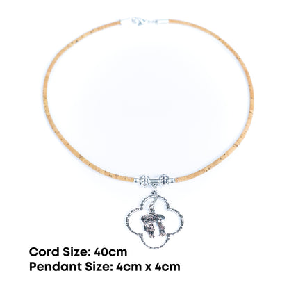 Couple Silhouette Clover Pendant Cork Necklace N-305-5