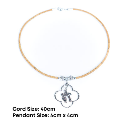 Couple Silhouette Clover Pendant Cork Necklace N-305-5