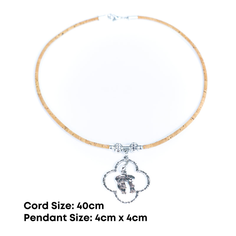 Couple Silhouette Clover Pendant Cork Necklace N-305-5