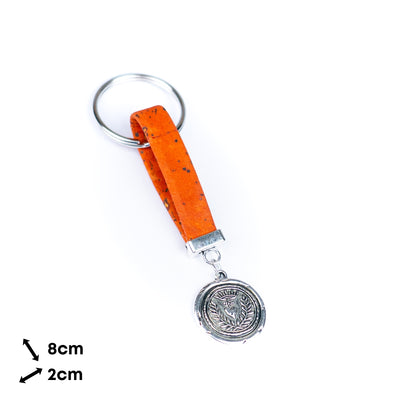Handmade Cork Keychains with  Peace &amp; Love Seal Pendant  I-116-MIX-10