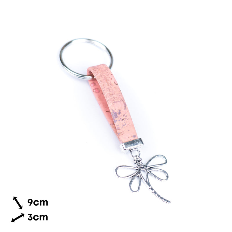 Handmade Cork Keychains with dragonfly，cork keychain  I-117-MIX-10