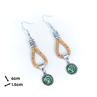 Natural cork cord and Portuguese Tile-Pattern Cork Earrings with Pendant handmade women's earrings -ER-201-MIX-5