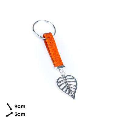Handmade Cork Keychains with  Hollow Leaf  Pendant  I-083-MIX-10