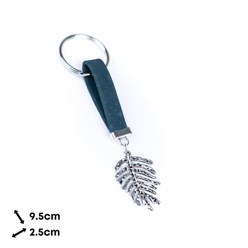 Handmade Cork Keychains with  Feather leaf pendant ，cork keychain  I-118-MIX-10