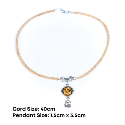 Handmade Natural Cork Necklace with Natural Dried Flower Pendant N-155-MIX-4