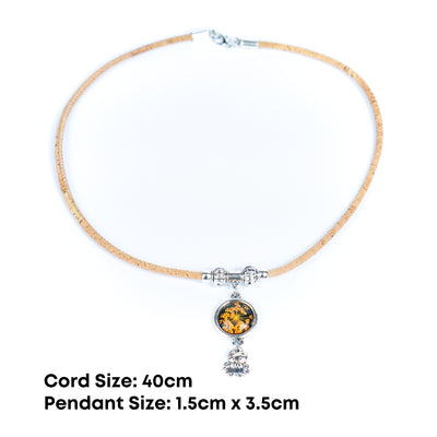 Handmade Natural Cork Necklace with Natural Dried Flower Pendant N-155-MIX-4
