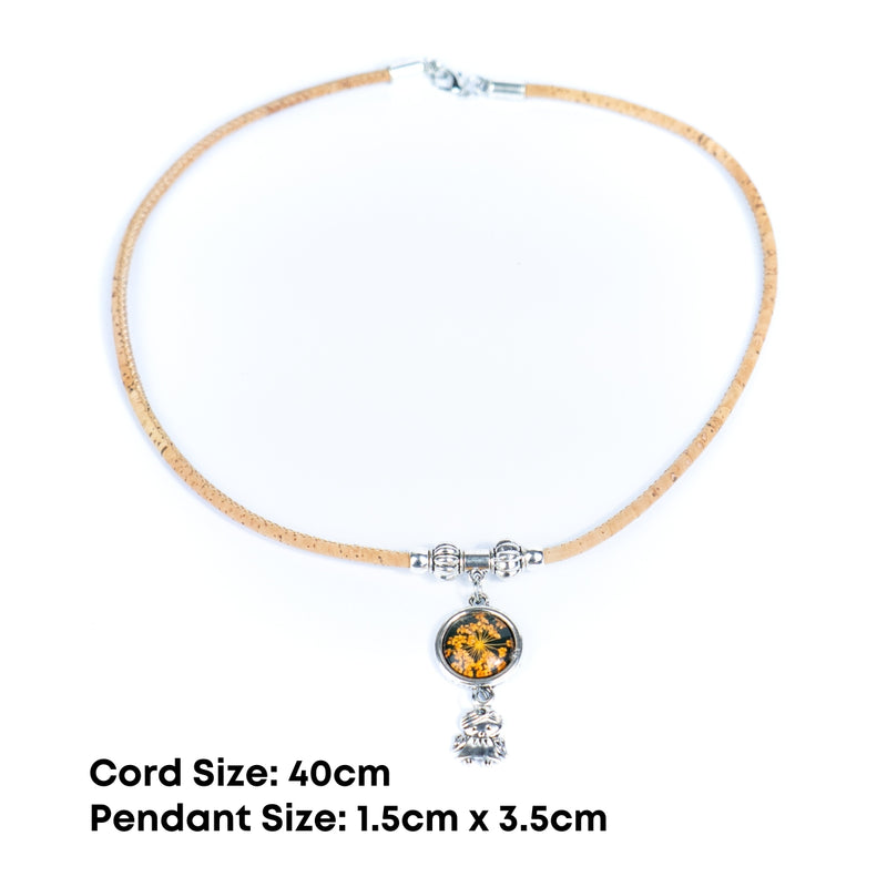 Handmade Natural Cork Necklace with Natural Dried Flower Pendant N-155-MIX-4