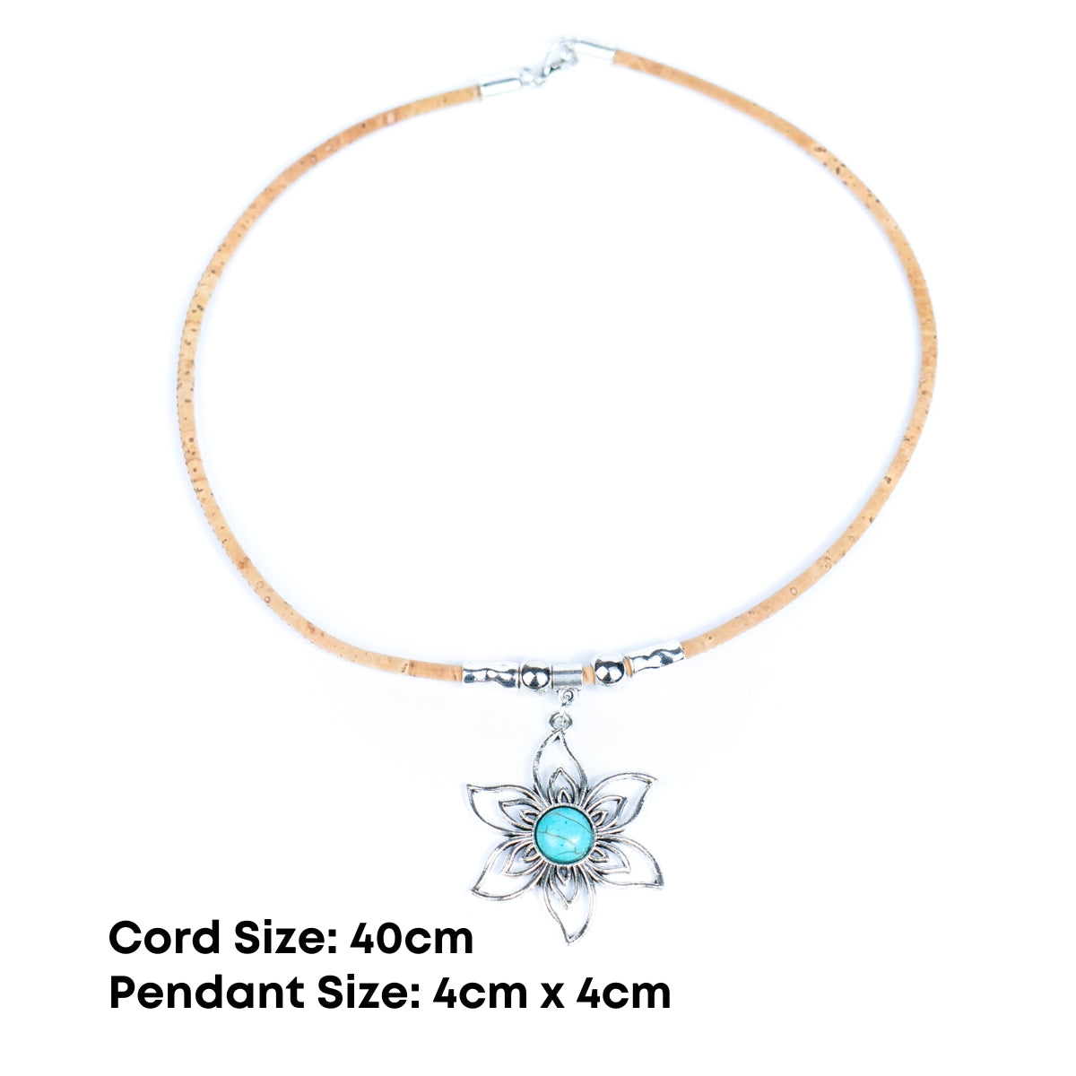 Handmade Natural Cork Necklace with Petal Turquoise Pendant  N-304-MIX-6