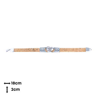5pcs-Pack Cork Bracelet Set with Heart Charm – Unisex Natural Style BR-442-MIX-5