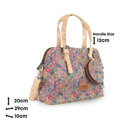 Printed Cork Handbag with Detachable Mini Zipper Purse & Shoulder Strap BAGD-667