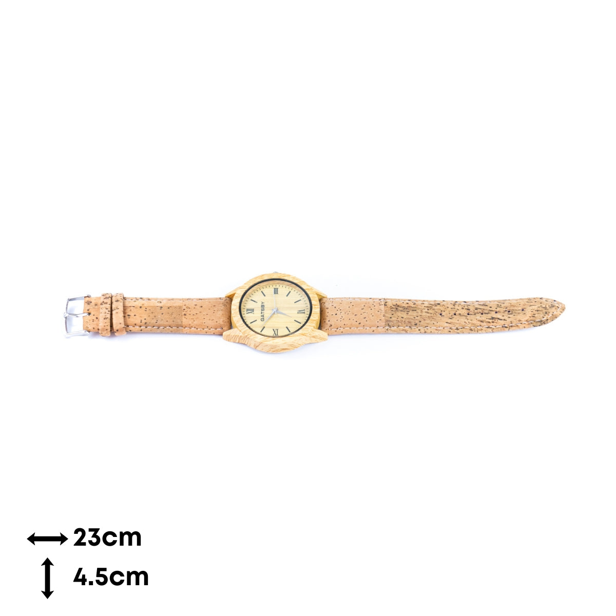 Unisex stylish cork watch with Roman numerals and warm wood grain dial WA-456
