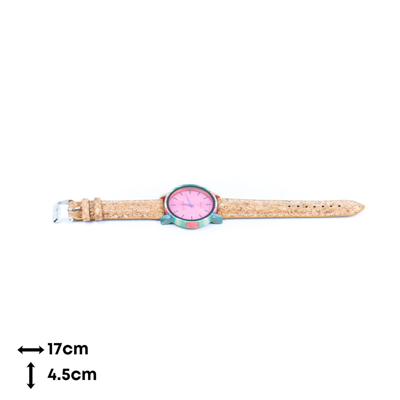 Fashionable watch for women with colored wood dial and natural cork strap WA-453(Without box)