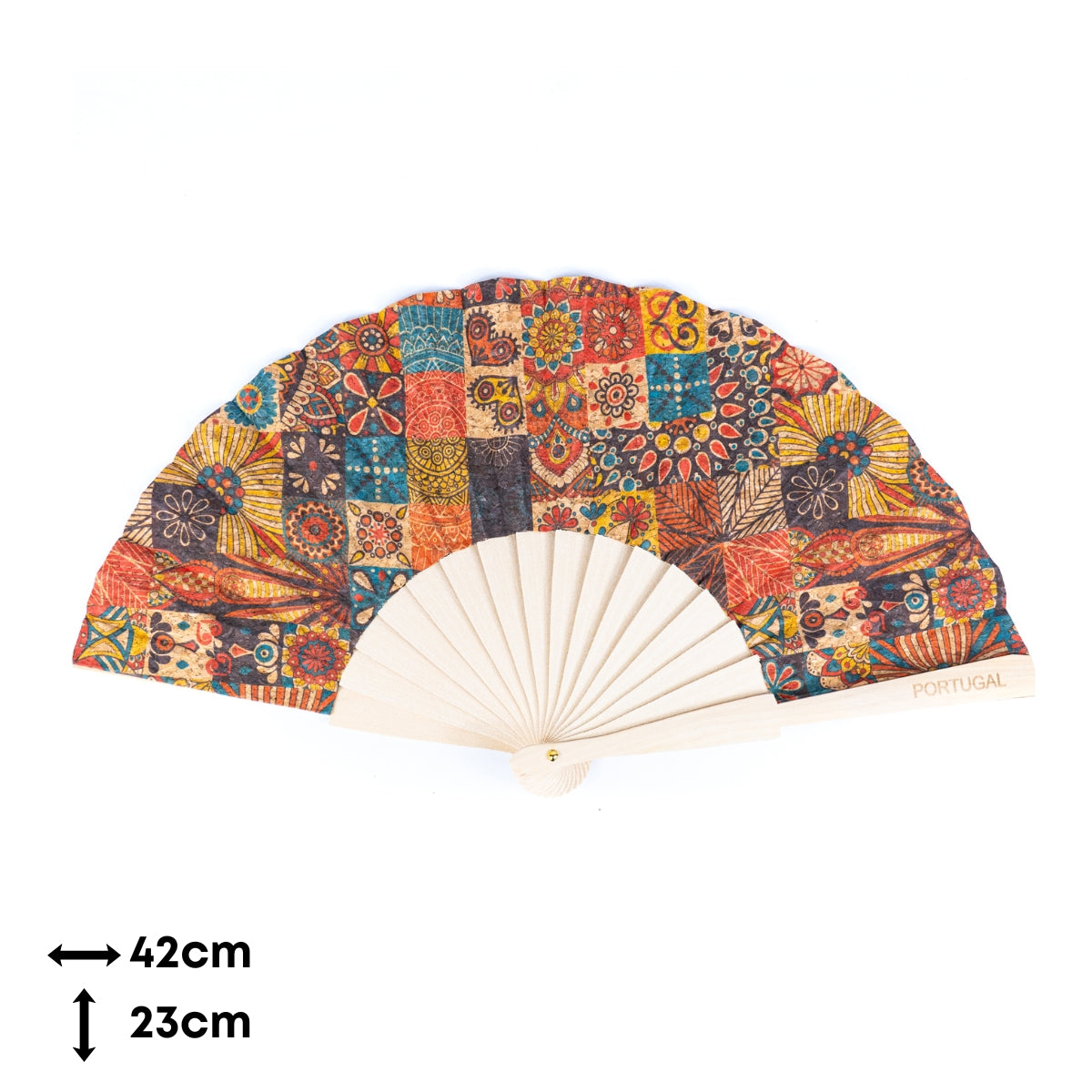 12units-Cork Antique Wooden Folding Hand Fan  L-1108