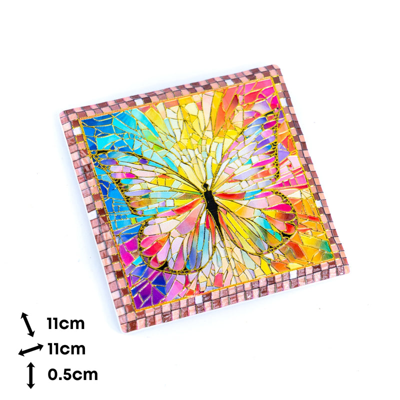 Embossed Ceramic Tile Coasters with Cork Backing – Butterfly Design L-1136-12 (12units)